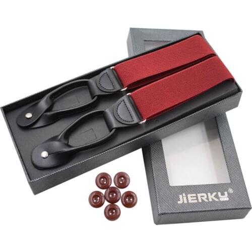 JIERKU Button Suspenders Mans Braces Black Leather Suspensorio Fashion Trousers Strap Father/Husbands Gift 3.5*120cm