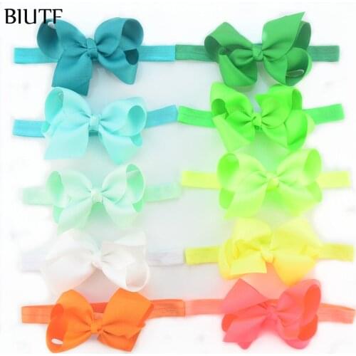 50pcs/lot Lovely Elastic Headband with 4.5 Inch Grosgrain Ribbon Bow Bowknot Classic Girl Headwear DIY Boutique on Sale FDA93