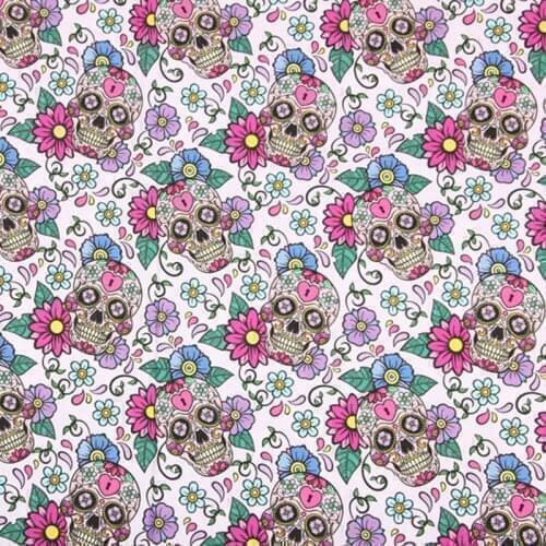 Sugar Skull and Flowers Print 100% Cotton Fabric for Kids Hometextile Cushion Cover Backpacks Curtain DIY Cloth Sewing