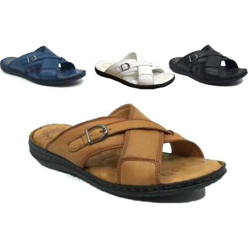 Men Slippers 100 leather Orthopedic 2021 New Season Slippers Sandals Black Brown White Blue