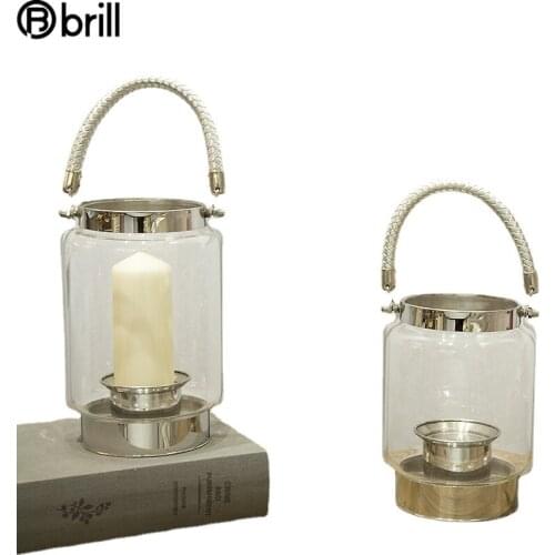 Nordic Glass Candle Holder Metal Rose Gold Wind Lamp Windproof Candlestick Art Modern Candelabros Decorativos De Velas Bougeoir