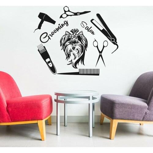 Grooming Salon Wall Stickers Pet Clinic Logo Sign Window Door Decals Repair Tools Vinyl Home Decor Nursery Children Room Z768