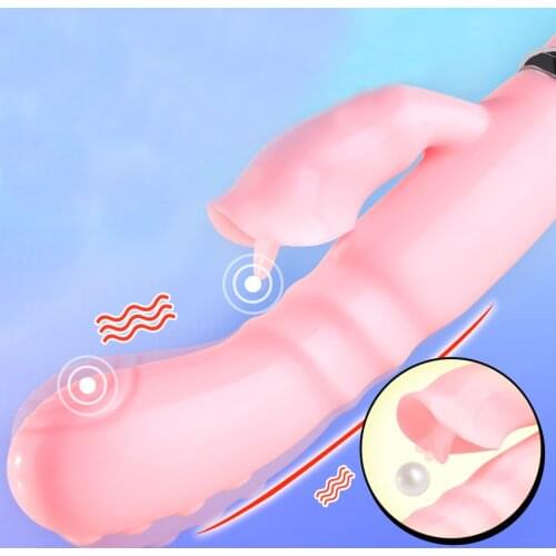 Tongue Licking Double Shock Clitoris Stimulator Dildo Stick Vibrator Sex Products for Women Erotic Massager Toys Adults Sex Shop