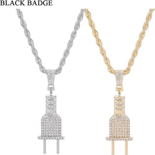 Jewelry Bling Bling Plug Pendant Necklace For Men Women Charm Micro Pave Full Rhinestone 2021 Hip Hop Plug Pendant Necklace
