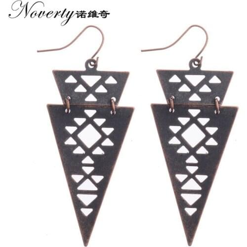 New Fashion 1 Pair 65mm Retro Zinc Alloy Hollow Out Triangle Earrings for Womens Fashion Jewelry Gifts Date and Party