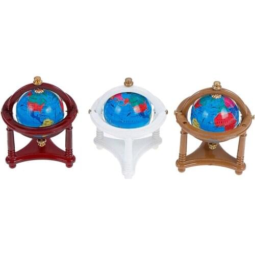 1:12 Miniature Rolling Globe With Wood Stand Dollhouse Study Livingroom Bedroom Reading Room Furniture Toy Accessories