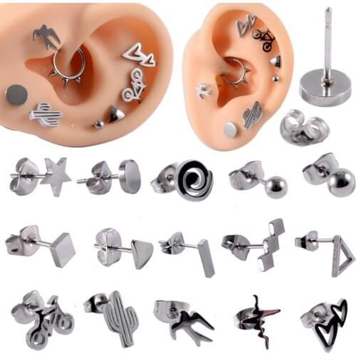 1PC Stainless Steel Ear Tragus Cartilage Piercing Heart Lobe Earring Ball ear Stud Helix Cartilage Piercing Body Jewelry