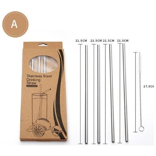 100sets Reusable Drinking Straw Eco-Friendly Stainless Steel Metal Straight/Bend Straw with Cleaner Brush Bar Accesaries SN470