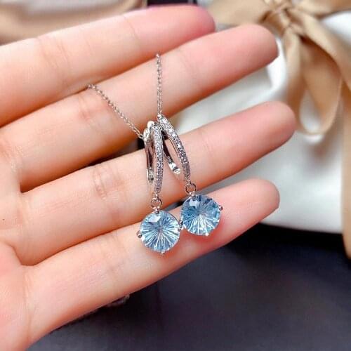2020 newest attractive blue topaz stud earrings girl silver earrings birthday party gift natural gem 925 sterling silver