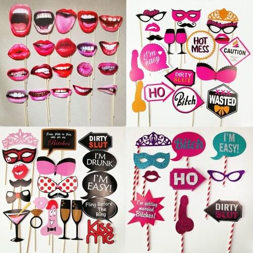 21pcs/set Bachelorette Party Photo Booth Funny Lip Mouth Bride To Be Bridal Shower Supply Hen Party Supplies Wedding Decoration
