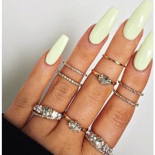 24pcs Fluorescent Green Nail Patch Glue Type Removable Long Paragraph Fashion Manicure False Save Time Nails Patch TO