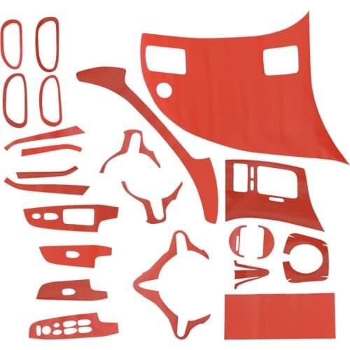24 pcs Red Carbon Fiber Texture Plastic Pattern Car Interior Decoration Sticker Decal Trim Kit Fit For Honda Civic 2006-2011