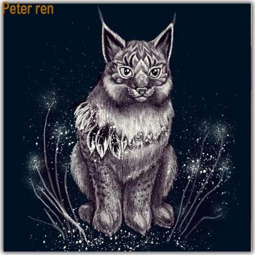 Peter ren Diamond painting cross stitch Paintings from diamonds Animal full mosaic Rhinestone Beaded embroidery"Eurasian lynx"