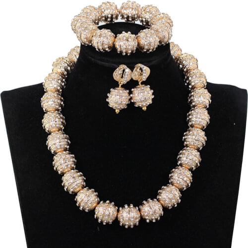 Shinny Crystal Rhinestone Wedding African Jewelry Set Dubai Gold Women Costume Statement Necklace Set Xmas Gift WE230