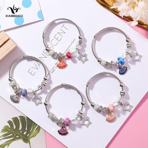 XiaoboACC Korea Diy Beads Star Shell Stainless Steel Adjustable Bracelet