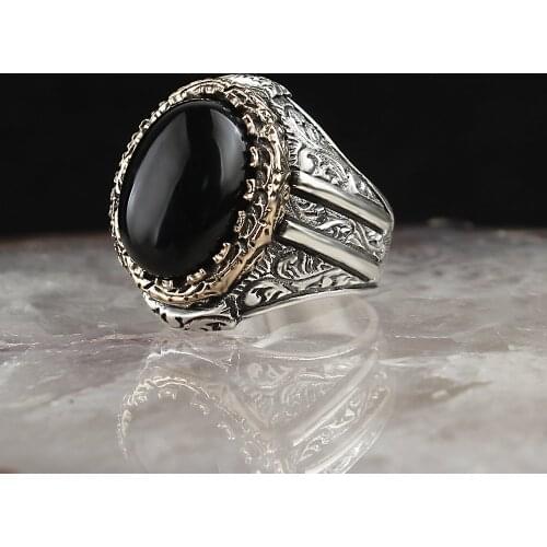 Zircon 925 Silver Engraved Traditional Handmade Turkish Signet Ring Jewelry Gift for Women Men