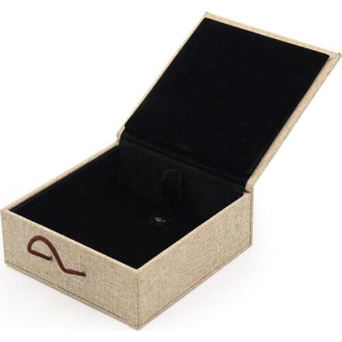 Wooden Buckle Drawstring Colored Paper Linen Jewelry Ring Pendant Bracelet Long Chain Packaging Box Built-in Plush Card Slot