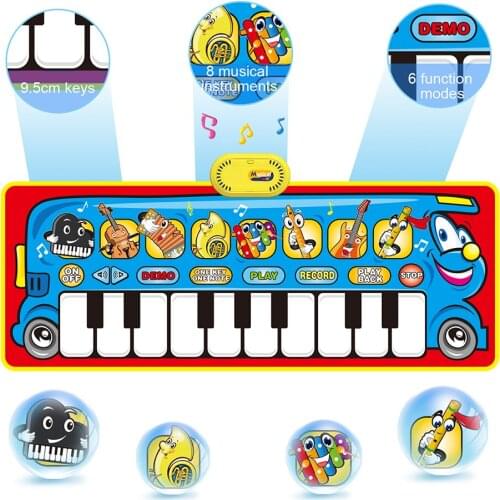 Kids Cartoon Design Musical Piano Mat with 8 Instruments Sounds Multifunction Playing Game Rug Keyboard Carpet Educational Toys