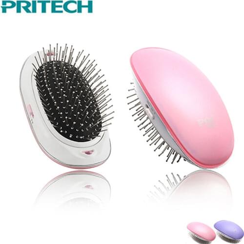 Pritech Electric Mini Hair Brush Negative Ionic Hair Straightener Comb Vibration Massage Anti-Static Hair Brush Dropshipping