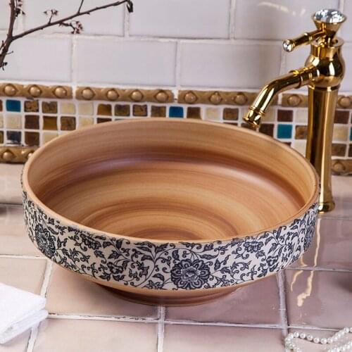 Europe Vintage Style Art Porcelain Countertop Basin Sink Ceramic Bathroom Vessel Sink Vanities ceramic vessel basin