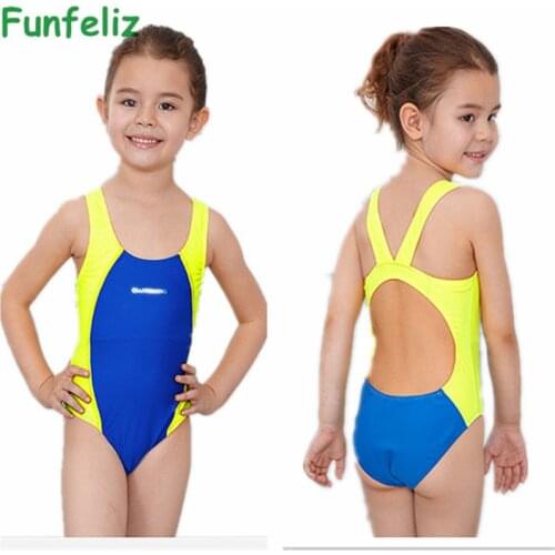 Funfeliz Girls Sport Swimsuit Kids bathing suit infantil One Piece swimwear for girls bathers Children lovely Swimming Suit 3-10