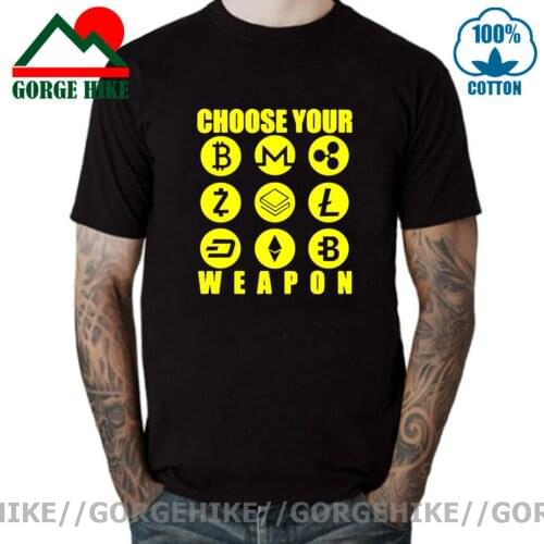GorgeHike Funny Men t shirt Choose Your Weapon Currency Coin Bitcoin Litecoin Ethereum t-shirt novelty tshirt Camiseta masculina