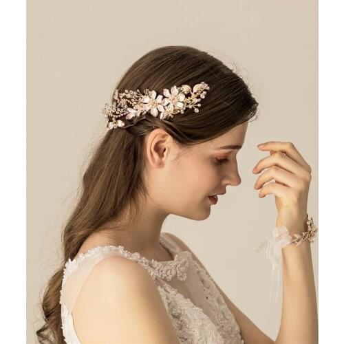 Gold Flower Bridal Comb Rhinestone Hair Jewelry Handmade Women Headpiece Fashion Wedding Accessories Hair Piece