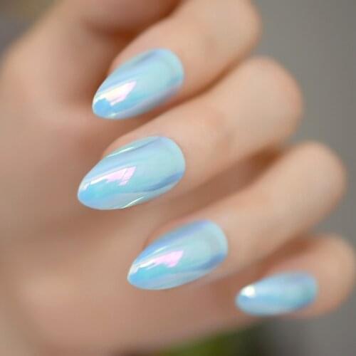 Curved Unicorn Chrome Nails Art Tips Glamour Pointed STILETTO Mirror Adult Artificial Fake Nails Quality nail decoration set