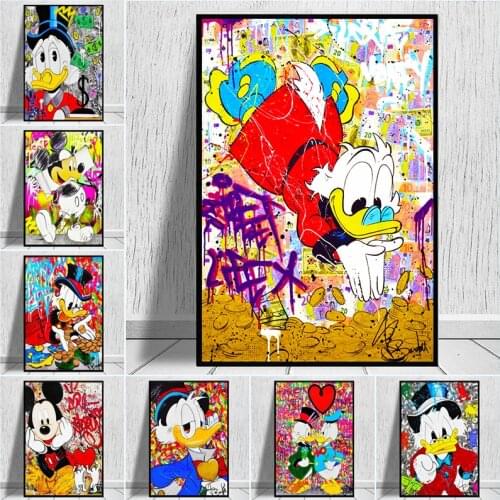Mickey Mouse and Donald Duck Canvas Print Graffiti Painting Colorful Wall Art Poster and Prints Disney Pictures for Kids Bedroom