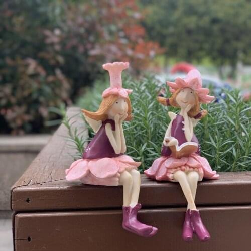 Creative Resin Flower Fairy Girl Sculpture Ornaments Outdoor Courtyard Micro Landscape Miniature Garden Decoration Accessories