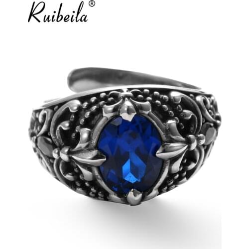 Ruibeila croix fleur bague ouverte pierre précieuse personnalité unisexe ne se décolore pas bague de bijoux en argent 925