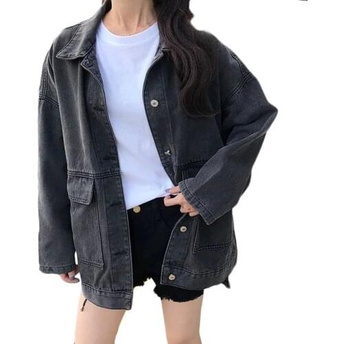 New Spring Autumn Plus Size Denim Jacket Women Loose Long Workwear Outerwear Basic Coat Womens Casual Bomber Overcoat Trend 5XL