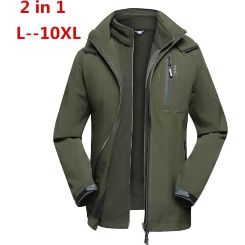 10XL 8XL 6XL Men Winter 3 in 1 Inner Fleece 2 piece set Outdoor Jackets Warm Waterproof Windproof Outdoor sport Trekking Jacket