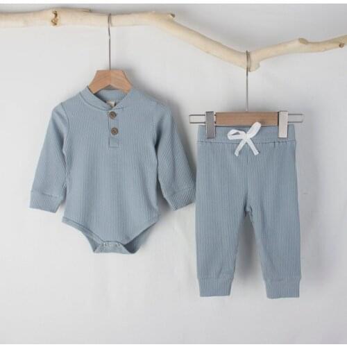 Menoea Newborn Baby Girls Boys Unisex Spring Autumn Clothes Sets Long Sleeve Solid Color Bodysuits Elastic Pants 2PCs Outfits