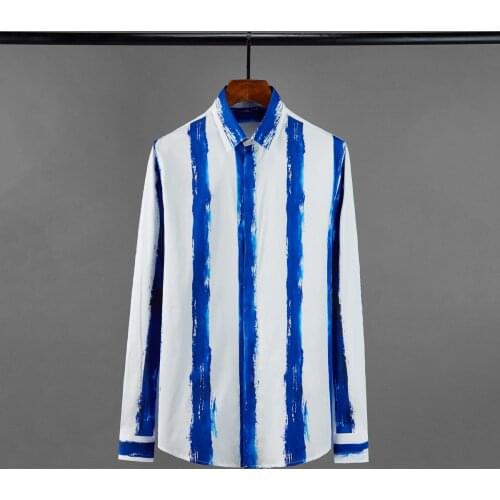 Minglu Blue Stripe Printed Mens Shirts High Quality Long Sleeve Cotton Casual Party Male Shirts Fashion Slim Fit Man Shirts 3XL