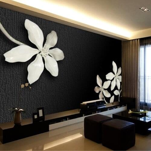 Black and White 3d Flowers Mural Wallpaper 3d wall Photo Murals For Living Room and TV Background 3d Wall Mural Fresco Sticker