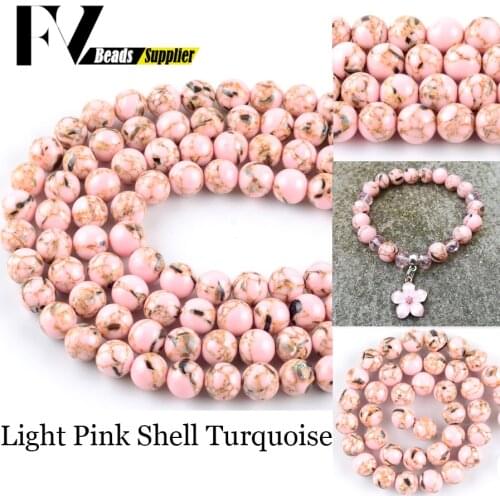Natural Light Pink Howlite Turquoises Stone Beads For Jewelry Making 4mm-12mm Round Loose Spacer Beads fit Diy Bracelet Necklace