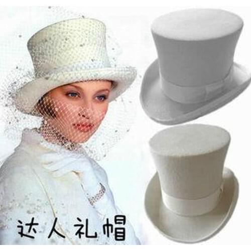 2020 New Wool Retro Felt Pork Pie Hat for Women Wool Cap White Ribbon Band Bowler Fedoras Bowler Hat Men Magic Hat Cap High 18CM