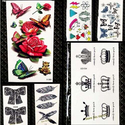 New Sexy Girls Lady Waterproof Temporary Tattoo Stickers GYF-009 Little Queen Crown Heart Pattern Party Body Makeup Fake Tattoo
