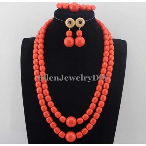 New Orange Artificial Coral Beads Jewelry Set nigerian Wedding African beads Jewelry Sets Free Shipping W13501