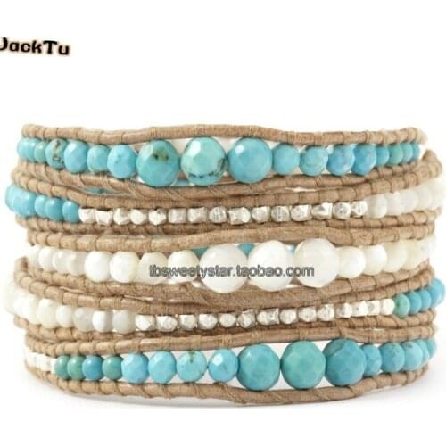 New style mother of pearl with green beads mixed wrap bracelets unique design