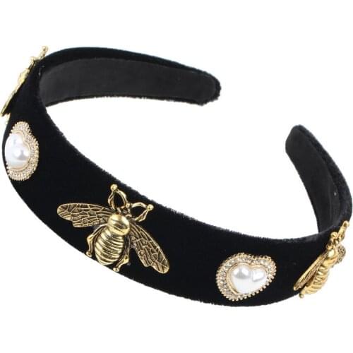 Glass Rhinestone Bead Alloy Metal Insect Animal Hairbands Women Fashion Vintage Heart Shape Simulated Pearl Statement Headband