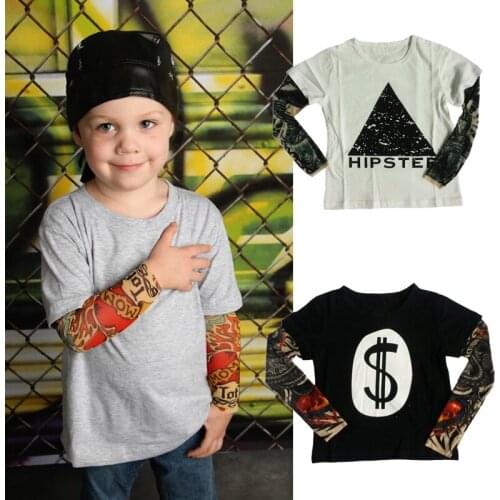 Boy Clothes Cotton T-shirt Long Sleeve Children Tee Shirts Novelty Tattoo Sleeve Baby Boys Tops Spring&autumn Kids Clothing