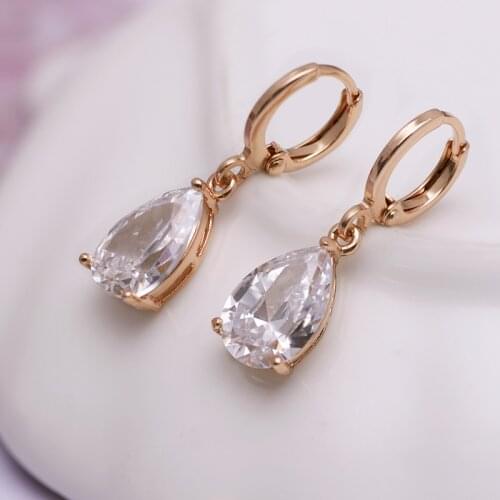 Wholesale Jewelry -- Drop Water Zircon Earrings For Women Gold color 18 K AAA+ CZ 6 Colors Europe Fashion Style