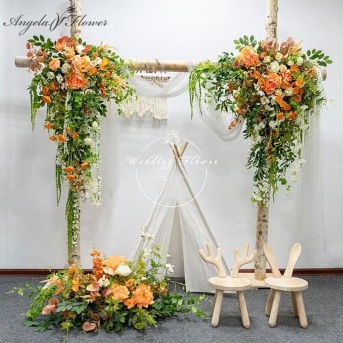 Orange Series Rose Hydrangea Peony Wedding Arch Decor Flower Arrangement Silk Flower Row Shop Party Window Display Flower Wall