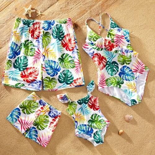 PatPat Family Look Colorful Leaf Print One-piece Matching Swimsuits