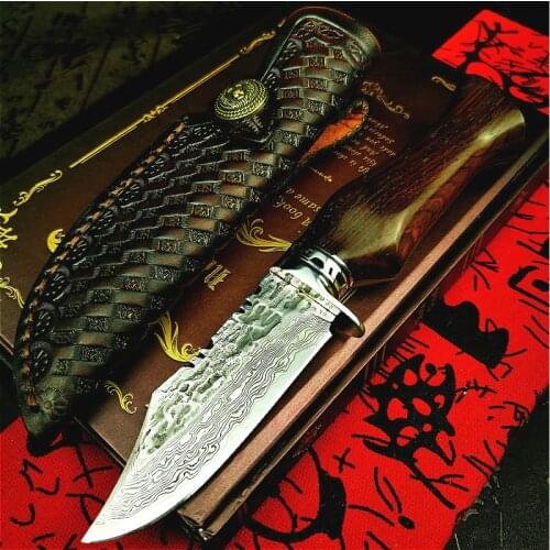 PEGASI Japan imported raw steel 67 layer overlay beat Damascus G10 high hardness straight knife hunting knife tactical knife