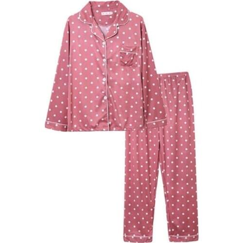 Autumn winter long sleeve sleepwear women pajamas set milk silk polka dot trousers pijamas suit new night wear pyjama femme