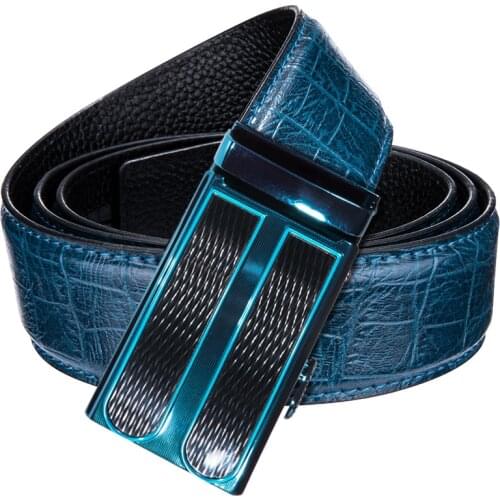 Luxury Brand Mens Blue Automatic Buckle Cowskin Genuine Leather Belts Men New Fashion Casual Punk Crocodile Belt 3.5cm width