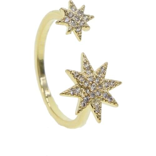 2020 Personality Crescent north star Ring Lady Fashion Inset Zircon Crystal Star Open Adjustable Charm Women Ring Jewelry
